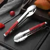 Clip de Acero Inoxidable con Mango Rojo, Mango de Agarre No Magnético, Pinza para Alimentos, Pinza para Barbacoa, Pinza para Pan de Cocina, Pinza para Buffet y Barbacoa