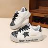 25 Tenis Infantiles con Estrellas de Cinco Puntas, Nuevos de Primavera y Otoño, Lindos Casuales Estudiantiles con Estrellas, Zapatos Blancos Infantiles Medianos y Grandes, Transfronterizos