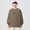 Camiseta Masculina Solta de Gola Redonda e Ombro Caído Edição Outono 2025 Retrô Japonês Versátil Básica Manga Longa