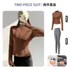 Conjunto Esportivo de Corrida ao Ar Livre para Outono e Inverno para Mulheres, Gola Alta, Jaqueta Fitness com Cintura Marcada, Calça Longa de Yoga com Cintura Alta, Fleece Fino, Levanta Bumbum