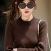Nuevo top de punto básico de cuello medio ajustado para comercio exterior transfronterizo, suéter de punto holgado y versátil para otoño e invierno