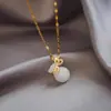 Collar de Calabaza de Alta Calidad Elegante Colgante de Jade Blanco Imitación Cadena para Clavícula de Mujer Celebridad de Internet Marca de Lujo Ligero Nicho Joyería Elegante