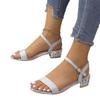 Sandalias de Verano 2025 con Hebilla y Tacón Grueso, Europeas y Americanas, Talla Grande Transfronteriza, Sandalias de Moda con Lentejuelas, Talla 44, Zapatos de Mujer para Exportación