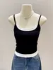 Top de tirantes finos de doble capa con color de contraste y empalmes para mujer con copas, estilo chaleco de dos piezas falsas, top interior con volantes para el verano, estilo chica caliente