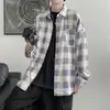 Camisa a cuadros estilo Hong Kong de primavera y otoño para hombre, camisa de moda de estilo coreano de manga larga, camisa informal fina que combina con todo, chaqueta