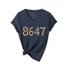 Amazon Ebay Sitio Independiente Moda Versátil Divertida Mujer 8647 Concha Cuello en V Manga Corta Camiseta Camiseta Base Comercio Exterior