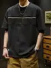 Nueva camiseta de manga corta para hombre de talla grande con cuello redondo de verano, estilo retro americano, patchwork, top casual holgado de media manga para hombre