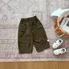 Pantalones Casuales Suaves Transpirables de Algodón Puro para Bebé Color Sólido Versátil Bolsillo Pantalones Cargo Elegante Bolsillo con Botón Pantalones Casuales