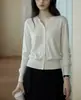 GINNKE Elegante Hermoso Suéter de Punto Cardigan Negro Cuello Redondo de Lana Merino para Mujer Otoño Invierno Gris Manga Larga
