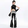 Conjunto de Danza Jazz para Niñas de Verano, Conjunto de Top de Manga Corta y Pantalones Largos Acampanados, Modelo de Jazz, Atuendo de Moda para Pasarela