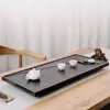 Bandeja de té de piedra negra con drenaje, bandeja de té de piedra grande y simple para juego de té kung fu, adecuada para oficina, sala de estar y uso doméstico, disponible para envío directo