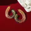 Brincos de Coroa de Espigas de Trigo com Pedras Preciosas Arco-Íris Macaron Banhados a Ouro 18K Real Brincos de Zircônia Luxo Leve Brincos de Alta Qualidade