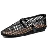 Sandalias con Hebilla de Una Tira, Zapatos de Baile Estilo Ballet Francés para Mujer, Zapatos Planos Completos de Pedrería, Zapatos Mary Jane Calados, Zapatos de Malla