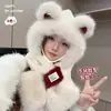 Lindo Sombrero de Oso con Bufanda para Otoño e Invierno Mujeres Felpa Engrosada Circunferencia de Cabeza Grande Mostrando la Cara Protección para Orejas Pequeñas Bufanda de Cuello a Prueba de Viento Sombrero