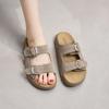 2025 Retro Birkenstock Slip-On Couro Fosco Fivela Dupla Cinto Feminino Roupa Externa Slip-On Slip-Ons Chinelos de Dedo Aberto Tendência