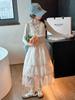 Traje de Falda de Otoño para Niñas 2025 Nuevo Estilo Primavera y Otoño Camiseta Base Falsa Falda de Encaje Tipo Pastel para Niñas