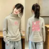 Camada Base Meia-Gola para Meninas 2026 Novo Estilo Roupa Íntima para Crianças Médias e Grandes Lado Duplo de Lã Roupa de Outono e Inverno Camiseta Top Listrado