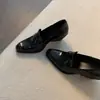 Mocasines de cuero suave - negros, versátiles para el trabajo, estilizan, cómodos y elegantes zapatos de tacón alto coreanos retro silenciosos para mujer