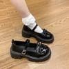 Sapatos Mary Jane Pequenos de Couro Retro Francês Versátil Feminino Lançamento Primavera 2025 com Laço Sapatilhas para Mulheres