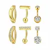 Conjunto de 6 Peças de Piercing de Umbigo de Aço Inoxidável Transfronteiriço, Superfície Lisa com Cravação de Zircônia, Argolas de Umbigo Simples, Joias de Piercing em Estoque