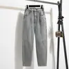 Foto Real Jeans Harem Feminino Primavera Outono Cenoura Emagrecimento Plus Size Solto Perna Reta Azul Escuro Cropped Calças Dad