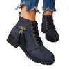 Botas Martin con Tira Cruzada y Borlas para Mujer Tacón Grueso Cremallera Lateral Cordones Botines Decoración Metálica Retro Botas de Mujer Otoño Invierno Venta al por Mayor cn
