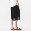 Shorts Masculino de Verão Novos Estampados Color Block Três Quartos Estilo Chinês Casual Jovem Retro Soltos de Algodão e Linho Calças Retas