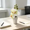 Planta artificial en maceta Phalaenopsis mini de tres flores para decoración de interiores del hogar, bonsái de planta verde para restaurantes, cafeterías y macetas de jardín