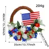 Guirnalda de Bandera de Estrellas y Rayas del Día de la Independencia Estadounidense Arreglo de Corona de Puerta Accesorios Decoración de Patio y Lugar Círculo de Vid de Rama Seca Colgante