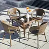 Juego de tres piezas de silla de ratán, mesa y sillas pequeñas para balcón, mesa de té pequeña, mesa de té simple para patio exterior, impermeable y moderna