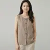 Chal Deportivo Casual de Verano para Mujer Estilo Retro Old Money de Algodón y Lino Ajustado Holgado Sin Mangas Transpirable Patrón de Espiga