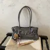 Bolso bandolera de gran capacidad para baguette con cinturón, textura vintage, piel de cera de aceite, color sólido, moda de primavera 2026 nuevo para mujer