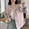 Jaqueta Elegante Rosa Estilo Coco Primavera/Outono Gola Redonda Novo Estilo Temperamento Chique Versátil Versão Coreana Emagrecedor Top Curto Tendência