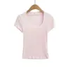 2026 Novo Estilo Slim Gola U Leve Seda Leite Base Camiseta Formato Ampulheta Cintura Alta Manga Curta Ombro Normal Camiseta para Mulheres Verão