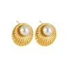 Brincos minimalistas banhados a ouro estilo vintage de luxo leve, modernos e versáteis, brincos circulares geométricos elegantes com pérolas
