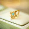 Anillo de Plata 925 Chapado en Oro Turquesa Pendientes Conjunto de Cruz Estilo Palacio Nicho Exquisito Lujo Accesible Sentido de Alta Gama