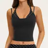 Camiseta de yoga transfronteriza tipo dos piezas con cuello halter, espalda hermosa, estampado vintage, camiseta deportiva de color block para mujer, venta directa de fábrica 4549