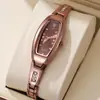 Reloj de Cuarzo para Mujer con Pedrería Ovalada, Pulsera Dorada Delgado Elegante Reloj de Vestir para Mujer