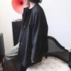 Jaqueta Trench Coat Preto para Mulheres com Design Sombrio de Nicho, Atitude Silhueta Estilo Japonês Transfronteiriço, Gola Redonda Solta Relaxada