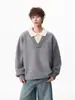 Suéter Falso de Dos Piezas Estilo Old Money para Hombre Otoño/Invierno Marca de Tendencia Engrosado Cálido Cuello Chal Tejido Grueso Camisa de Pareja Chaqueta
