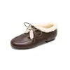 Sapatos de Inverno Novos Estilo Preppy com Cadarço, Forro de Lã Genuína Super Quente, Veludo Adicional, Couro Genuíno, Superfície Macia, Solado Macio, Sapatos Peludos