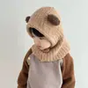 Chapéu de Inverno Infantil com Cachecol de Pelúcia Integrado para Meninos e Meninas, Chapéu Fofo e Super Fofo para Exterior, Acolchoado Quente com Proteção para as Orelhas