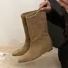 Botines de Tobillo Estilo Coreano First Encounter Season con Punta Cuadrada Pequeña y Tacón Oculto para Mujer 2026 Otoño Nuevo Estilo Elegante Versátil