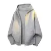 Suéter con capucha de punto blanco y gris, estilo casual de otoño para hombre, cárdigan con cremallera, chaqueta retro americana para pareja