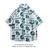 Americano retro ins manga curta camisa floral masculino solto oversize street hip hop marca casual meia manga camisa