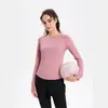 Top de Yoga, Running, Deportes y Fitness para Mujer de Manga Larga de Seda de Hielo, Secado Rápido, Cuello Redondo, Corte Ajustado para Primavera, Verano y Otoño