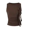 Top Puro Estilo Sexy de Caimento Justo Sem Mangas para Mulheres com Design de Tiras e Pregas, Adequado para Roupa de Verão e Camada Base Justa