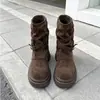 Botas de pierna de pantalón adelgazantes de suela gruesa que aumentan la altura para mujer 2026 nuevo estilo botas arrugadas holgadas tacón grueso botas retro Martin para mujer botas cortas