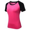 Oferta Especial Ropa para Mujer Yoga Ajustada Manga Corta Fitness Running Secado Rápido Elástica Bloques de Color Cuello Redondo Camiseta 2053
