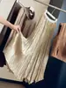 Falda plisada resistente con pliegues dorados para mujer, nuevo estilo de otoño, elegante, que cubre las caderas, cintura alta elástica, falda de línea A adelgazante con un dobladillo amplio